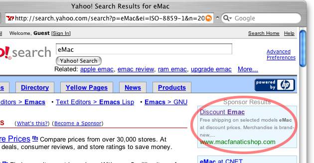 Ad for fraudulent MacFanaticShop on Yahoo